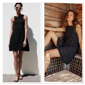 Zara Crochet Knit Round Neck Sleeveless Mini Dress Sz:L